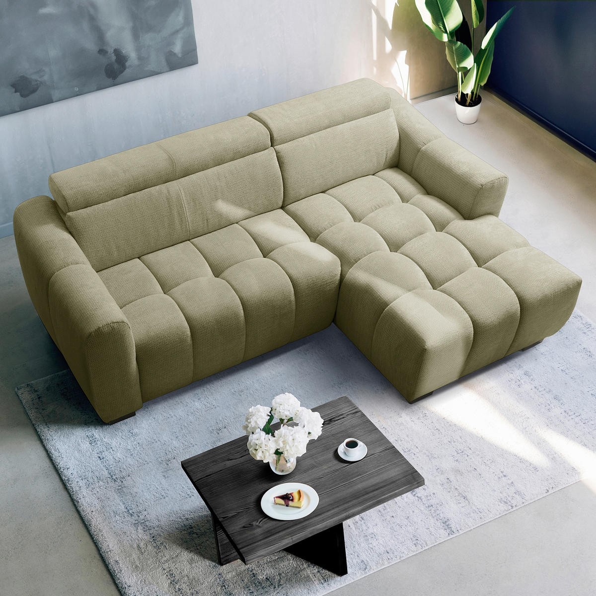 ECKSOFA  Webstoff Grün  - Schwarz/Grün, Design, Kunststoff/Textil (274/177cm) - Livetastic