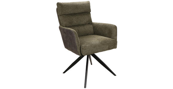 ARMLEHNSTUHL  Sitzfläche 360° drehbar Leinenoptik  - Anthrazit/Schwarz, Design, Textil/Metall (60/93/68cm) - Novel
