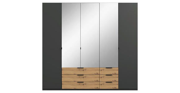 KLEIDERSCHRANK in Graphitfarben, Eiche Artisan - Schwarz/Graphitfarben, Design, Glas/Holzwerkstoff (225/208/58cm) - Carryhome
