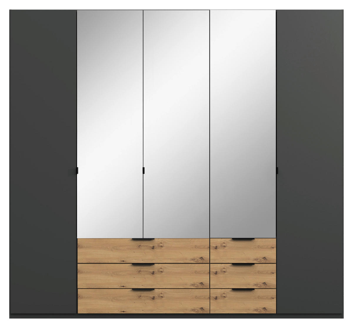 KLEIDERSCHRANK  in Graphitfarben, Eiche Artisan  - Schwarz/Graphitfarben, Design, Glas/Holzwerkstoff (225/208/58cm) - Carryhome