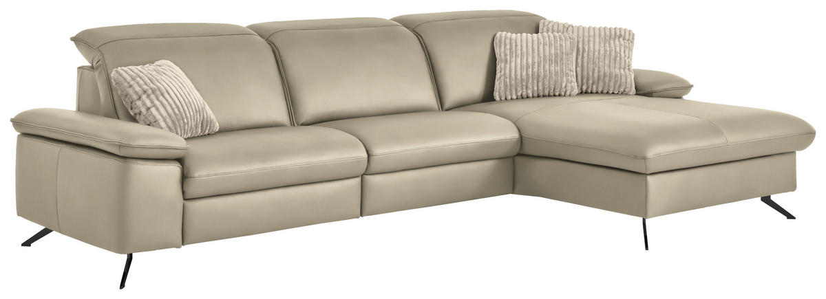 ECKSOFA  Echtleder Naturfarben  - Schwarz/Naturfarben, Design, Leder/Metall (307/169cm) - Beldomo Premium