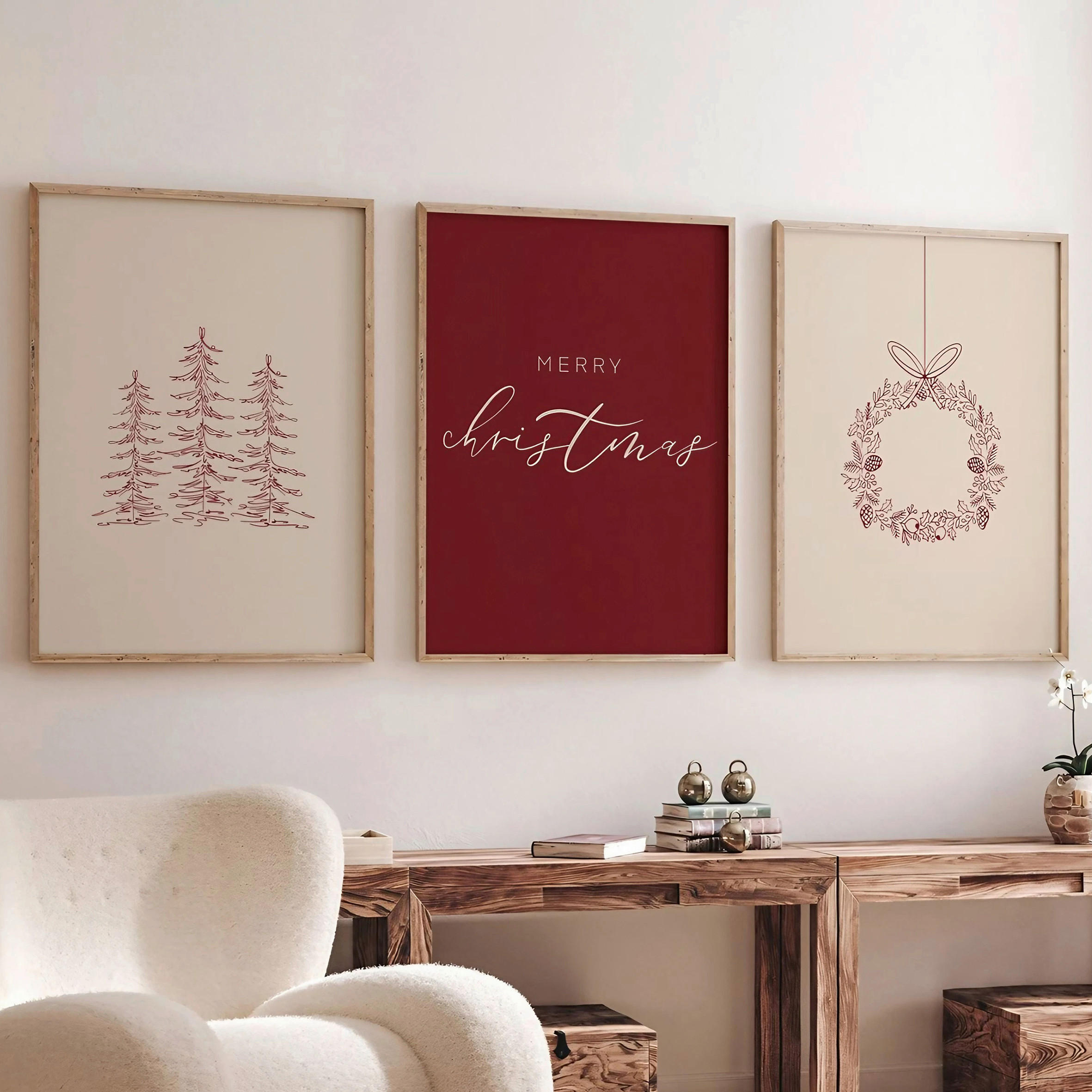 BILDERSET - Rot/Creme, Basics, Holzwerkstoff - X-Mas