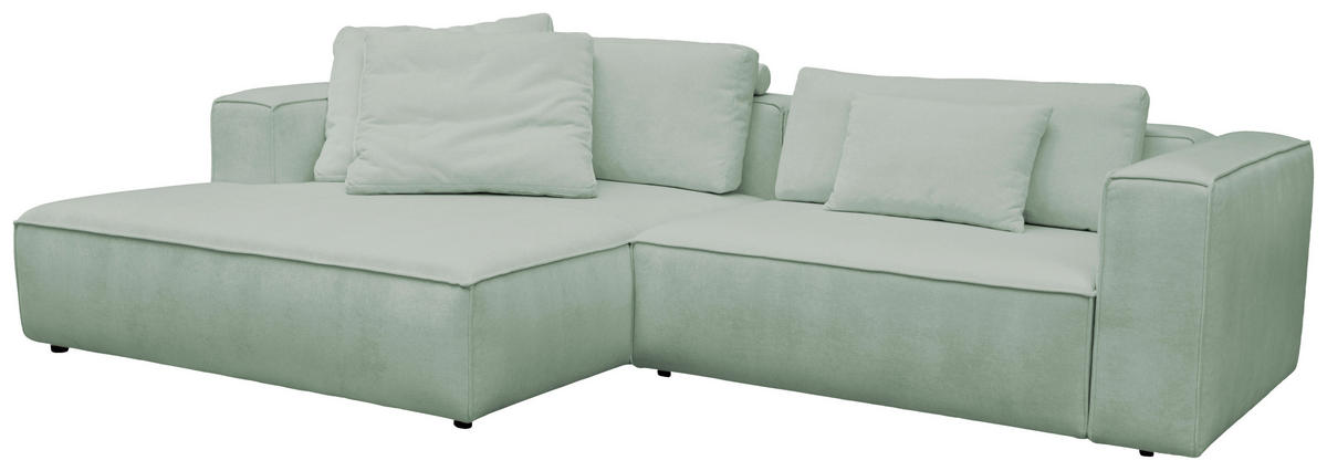 ECKSOFA Mintgrün Chenille Rücken echt  - Schwarz/Mintgrün, MODERN, Kunststoff/Textil (185/296cm) - Hom`in
