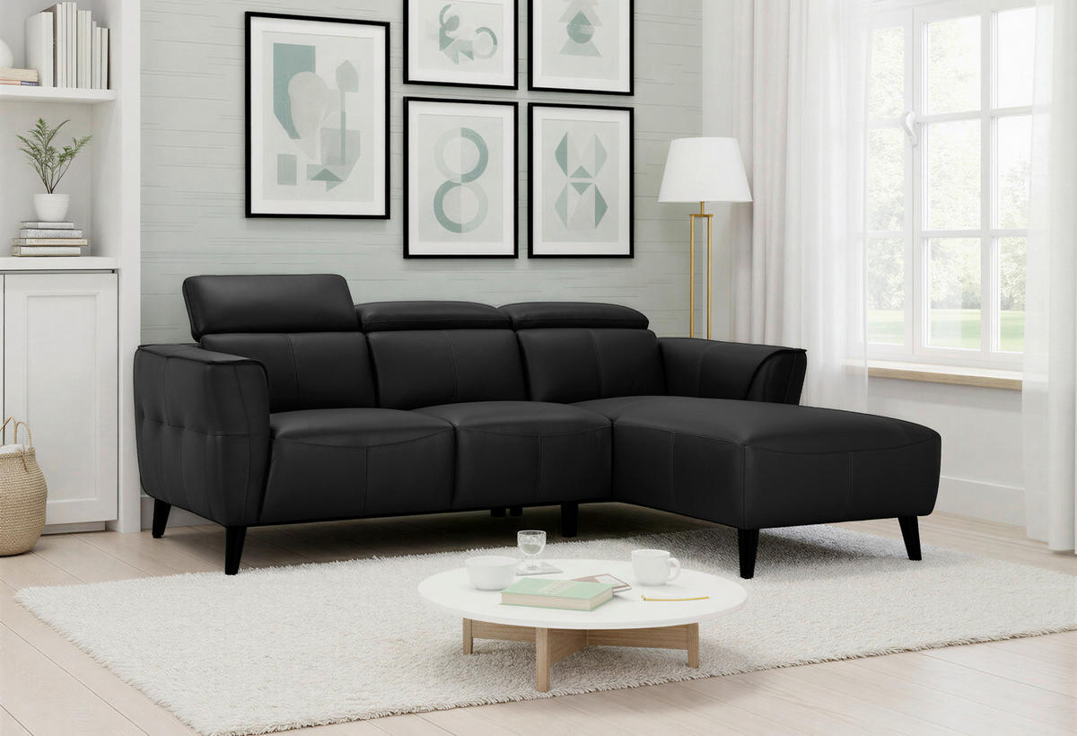 ECKSOFA Schwarz Echtleder  - Schwarz, KONVENTIONELL, Leder (223/173cm) - MID.YOU