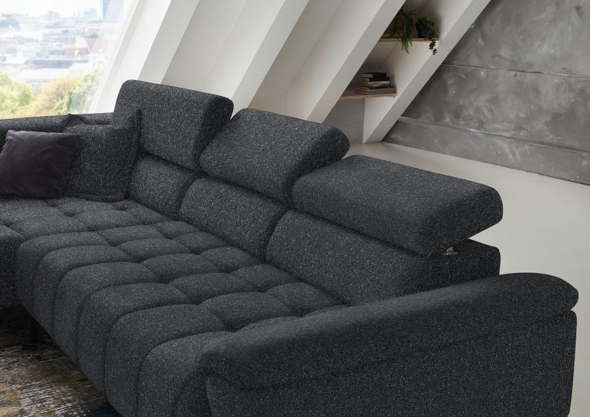 ECKSOFA in Chenille Anthrazit  - Anthrazit/Schwarz, Design, Textil/Metall (222/323cm) - Beldomo Style