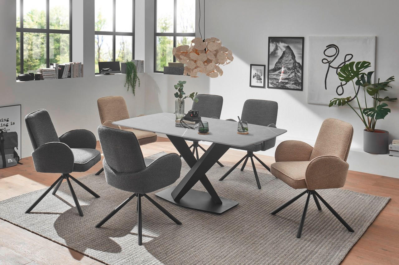 ÉTKEZŐASZTAL - fekete/szürke, Modern, fém/kerámia (180/90/75cm) - MID.YOU