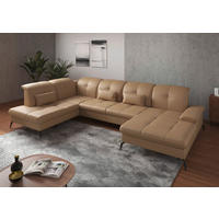 WOHNLANDSCHAFT in Vliesstoff Kombination Echtleder/Stoff Cappuccino  - Schwarz/Cappuccino, Konventionell, Leder/Textil (231/357/185cm) - Sit & More