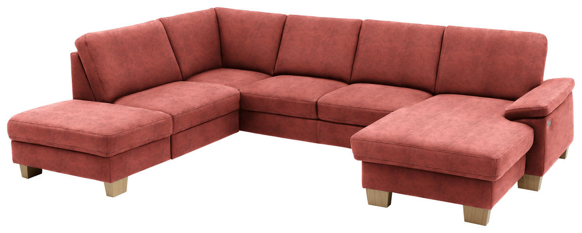 WOHNLANDSCHAFT in Velours Koralle  - Koralle/Eichefarben, Konventionell, Holz/Textil (235/316/167cm) - Beldomo System