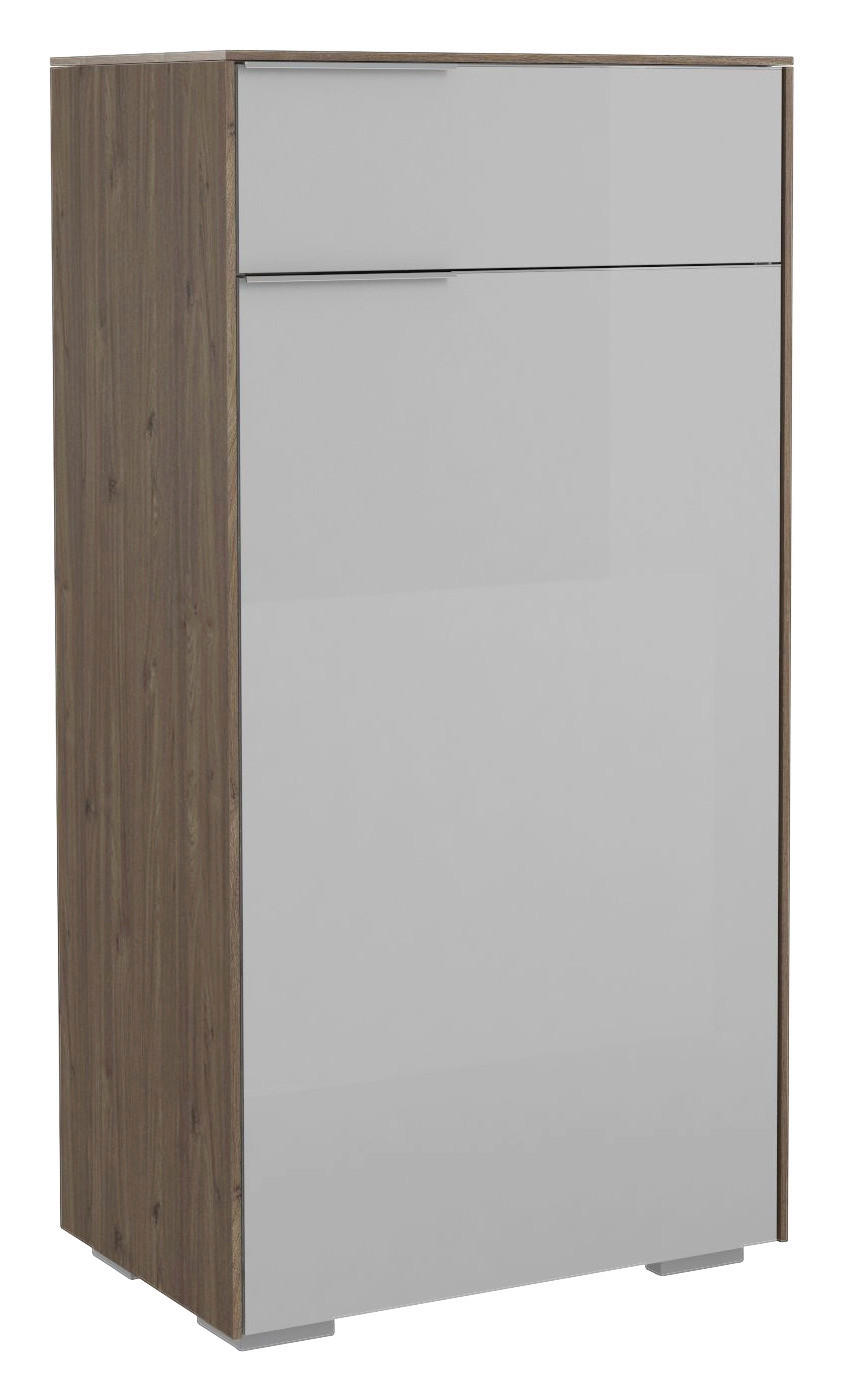 SCHUHSCHRANK Hellgrau, Walnussfarben - Chromfarben/Walnussfarben, Design, Glas/Holzwerkstoff (55,8/110,2/37,3cm) - Voleo