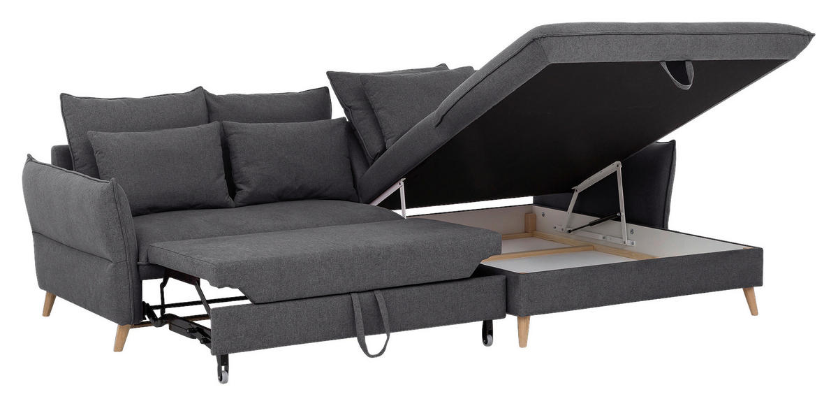 ECKSCHLAFSOFA in Flachgewebe Grau  - Buchefarben/Grau, Design, Holz/Textil (274/170cm) - Livetastic