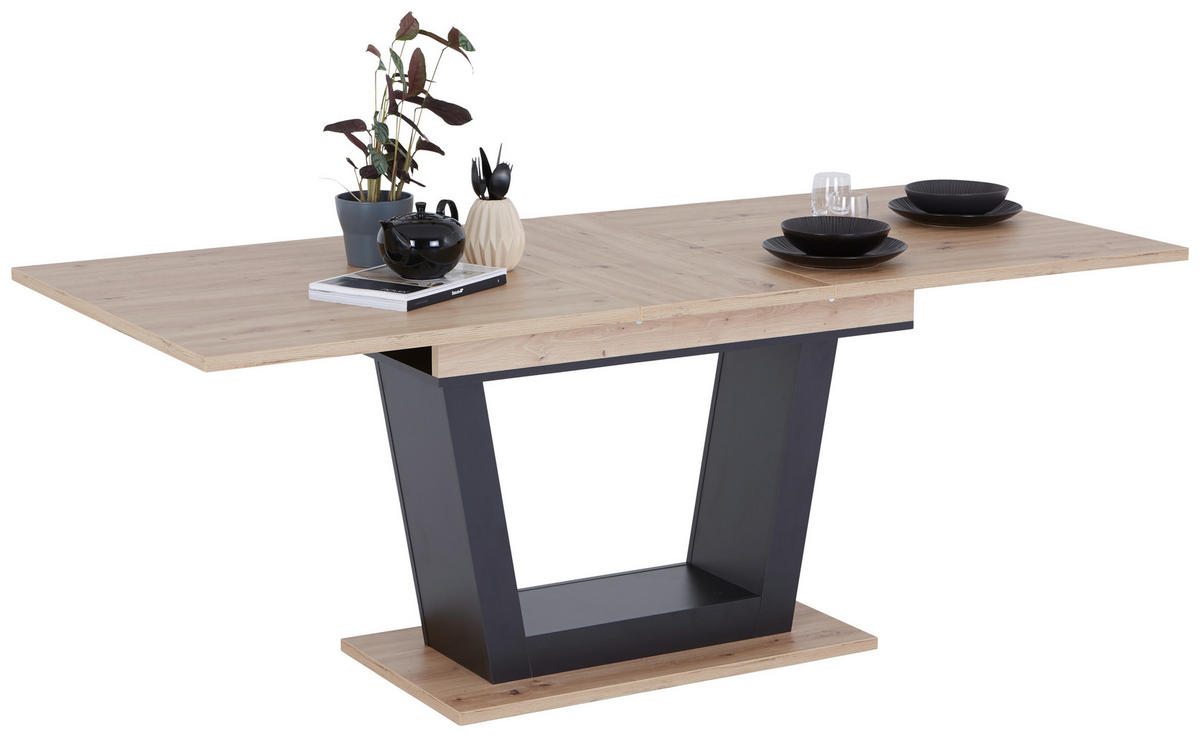 AUSZIEHTISCH Schwarz, Eiche Artisan rechteckig  ausziehbar  - Schwarz/Eiche Artisan, KONVENTIONELL, Holzwerkstoff (160-200/90/77,3cm) - home24