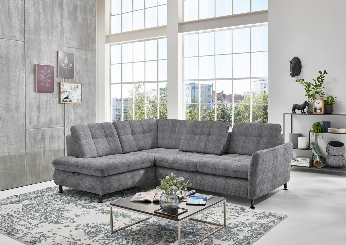 ECKSOFA in Webstoff Graubraun  - Graubraun/Schwarz, Konventionell, Textil/Metall (210/242cm) - Beldomo Style