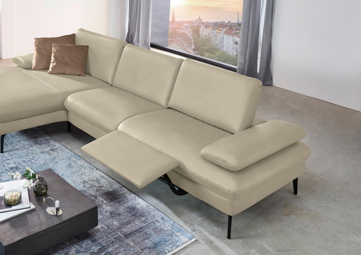 ECKSOFA in Echtleder Naturfarben  157/325 cm  - Schwarz/Naturfarben, Design, Leder/Metall (157/325cm) - Dieter Knoll