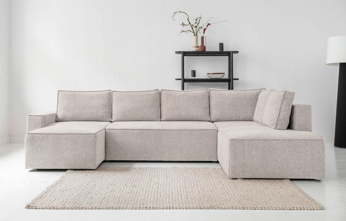 SJEDEĆA GARNITURA tekstil  bež   - bijela/siva, Design, tekstil/plastika (156/322/194cm) - MID.YOU