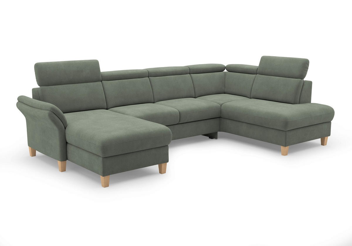 WOHNLANDSCHAFT GLENDALE E Dunkelgrün Flachgewebe  - Dunkelgrün/Eichefarben, KONVENTIONELL, Holz/Textil (166/321/193cm) - Sit & More