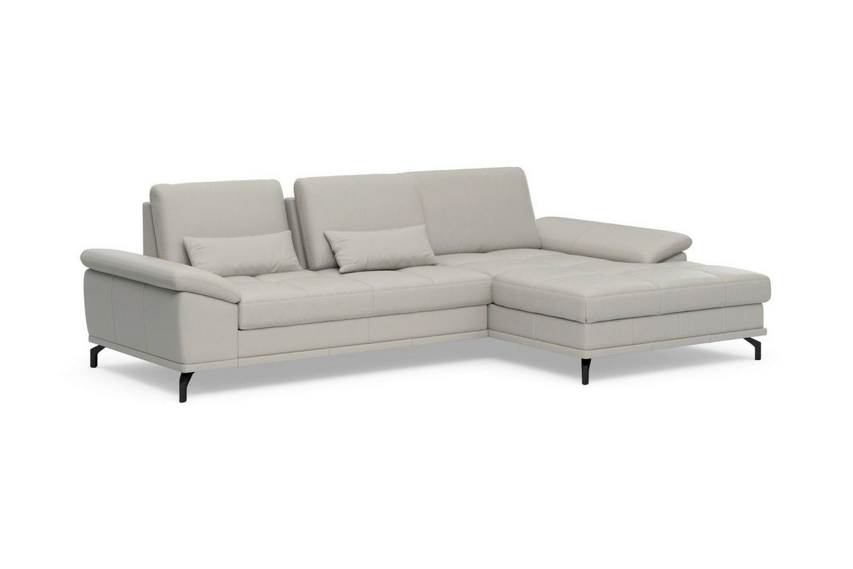 ECKSOFA COSTELLO E Hellgrau Echtleder Nierenkissen, Armteilverstellung, Sitztiefenverstellung  - Hellgrau/Schwarz, Basics, Leder/Textil (301/176cm) - Sit & More