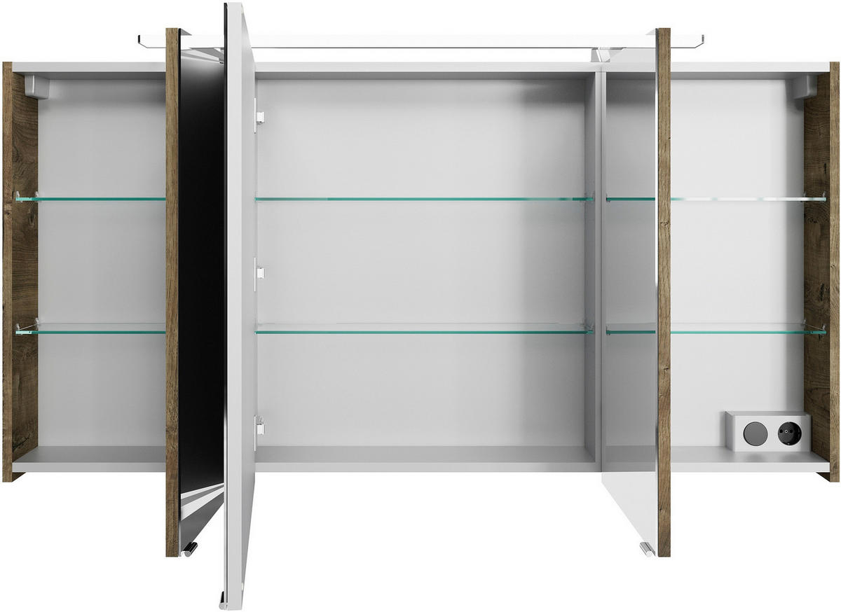 BADEZIMMER 3-teilig  in 144 cm  - Eiche dunkel/Chromfarben, MODERN, Glas/Keramik (144cm) - Sadena