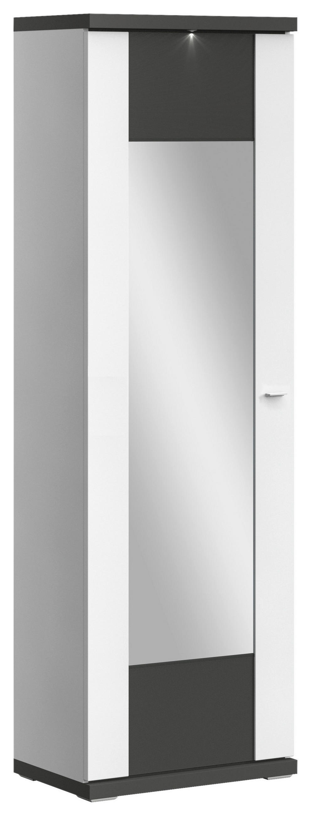 GARDEROBENSCHRANK Graphitfarben, Weiß - Chromfarben/Graphitfarben, Design, Glas/Holzwerkstoff (65/207/42cm) - Xora