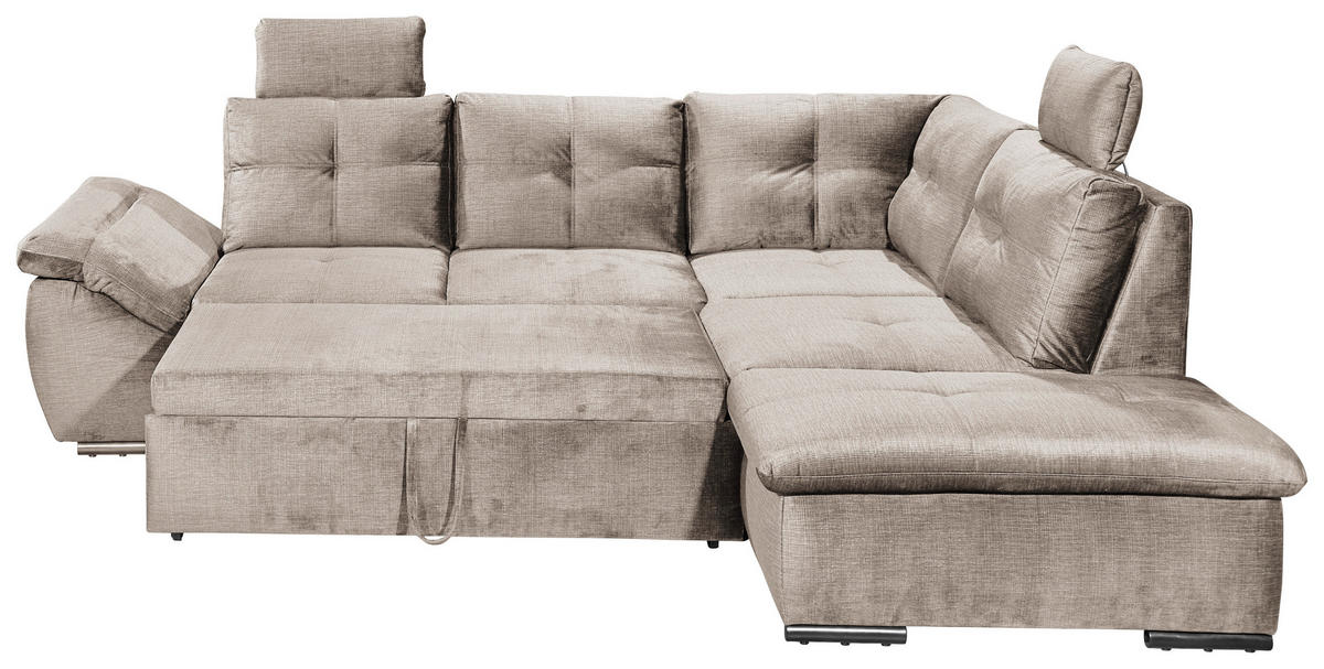 ECKSOFA in Mikrovelours Creme  - Creme/Schwarz, Konventionell, Kunststoff/Textil (265/217cm) - Carryhome