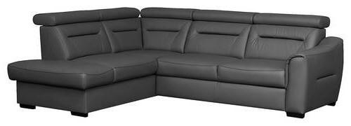 ECKSOFA Anthrazit Echtleder Lederlook Bettkasten, Schlaffunktion, Rücken echt, Kopfteilverstellung  - Wengefarben/Anthrazit, Design, Leder/Holz (212/260cm) - Celina Home