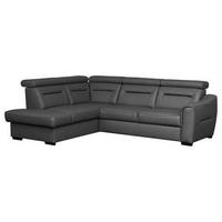 ECKSOFA Anthrazit Echtleder Lederlook Bettkasten, Schlaffunktion, Rücken echt, Kopfteilverstellung  - Wengefarben/Anthrazit, Design, Leder/Holz (212/260cm) - Celina Home