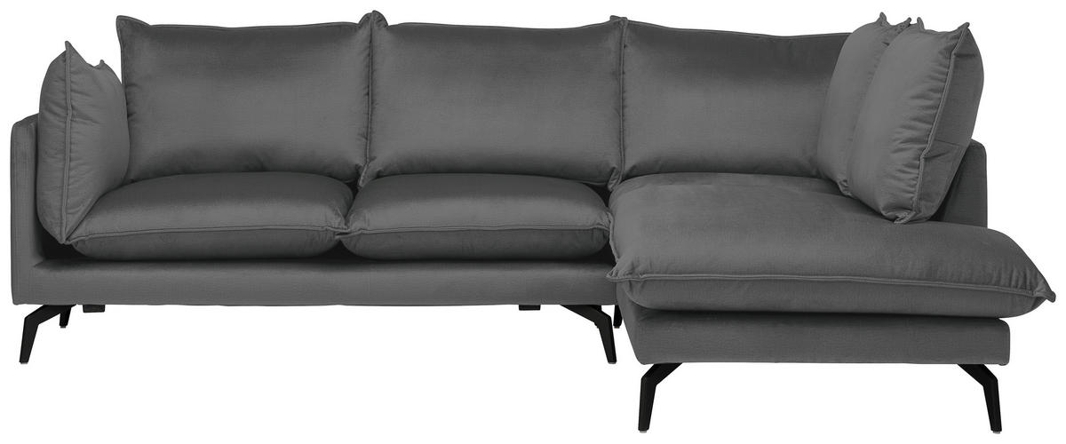 ECKSOFA in Samt Dunkelgrau  - Dunkelgrau/Schwarz, Design, Textil/Metall (241/200cm) - Carryhome