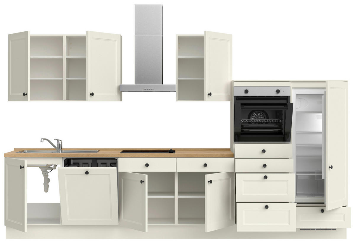 KÜCHENBLOCK Cascada 360 cm  in Weiß, Eichefarben  - Eichefarben/Schwarz, MODERN, Holzwerkstoff/Metall (360cm) - Nobilia