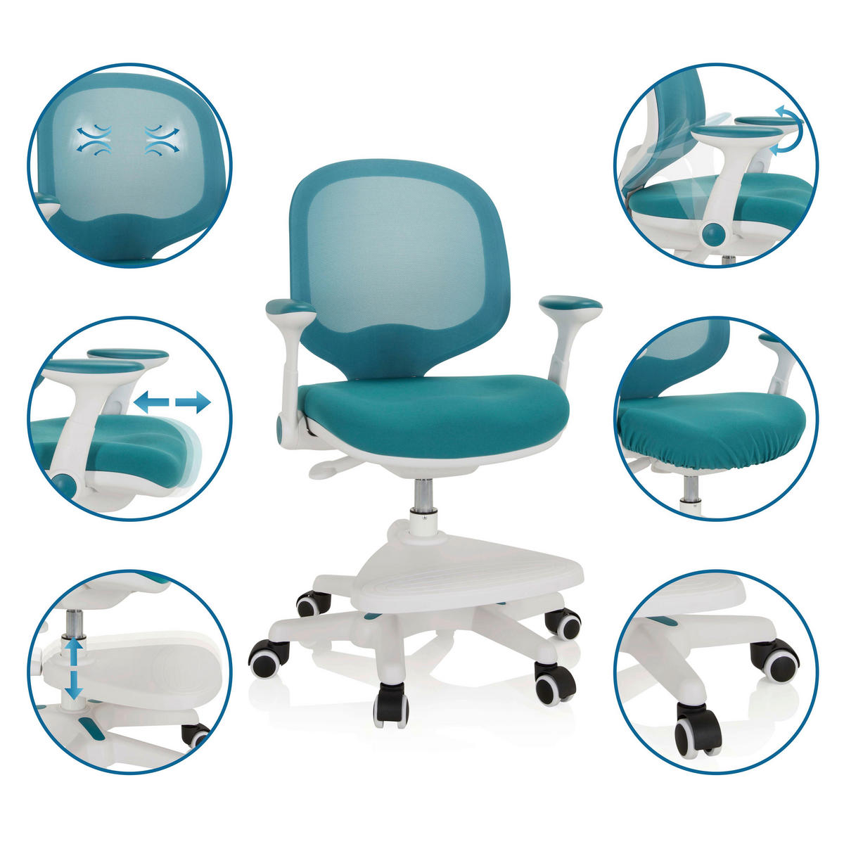 MLADINSKI VRTLJIVI STOL umetna masa, tekstil modra, bela  - modra/bela, Moderno, umetna masa/tekstil (56/89/52cm) - MID.YOU