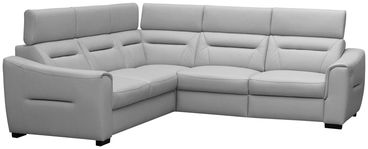 ECKSOFA  in Lederlook Echtleder Platinfarben  - Platinfarben/Wengefarben, Design, Leder/Holz (260/260cm) - Celina Home