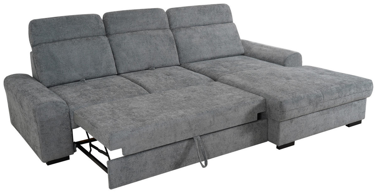 ECKSOFA Grau Chenille  - Schwarz/Grau, KONVENTIONELL, Holz/Textil (286/203cm) - MID.YOU