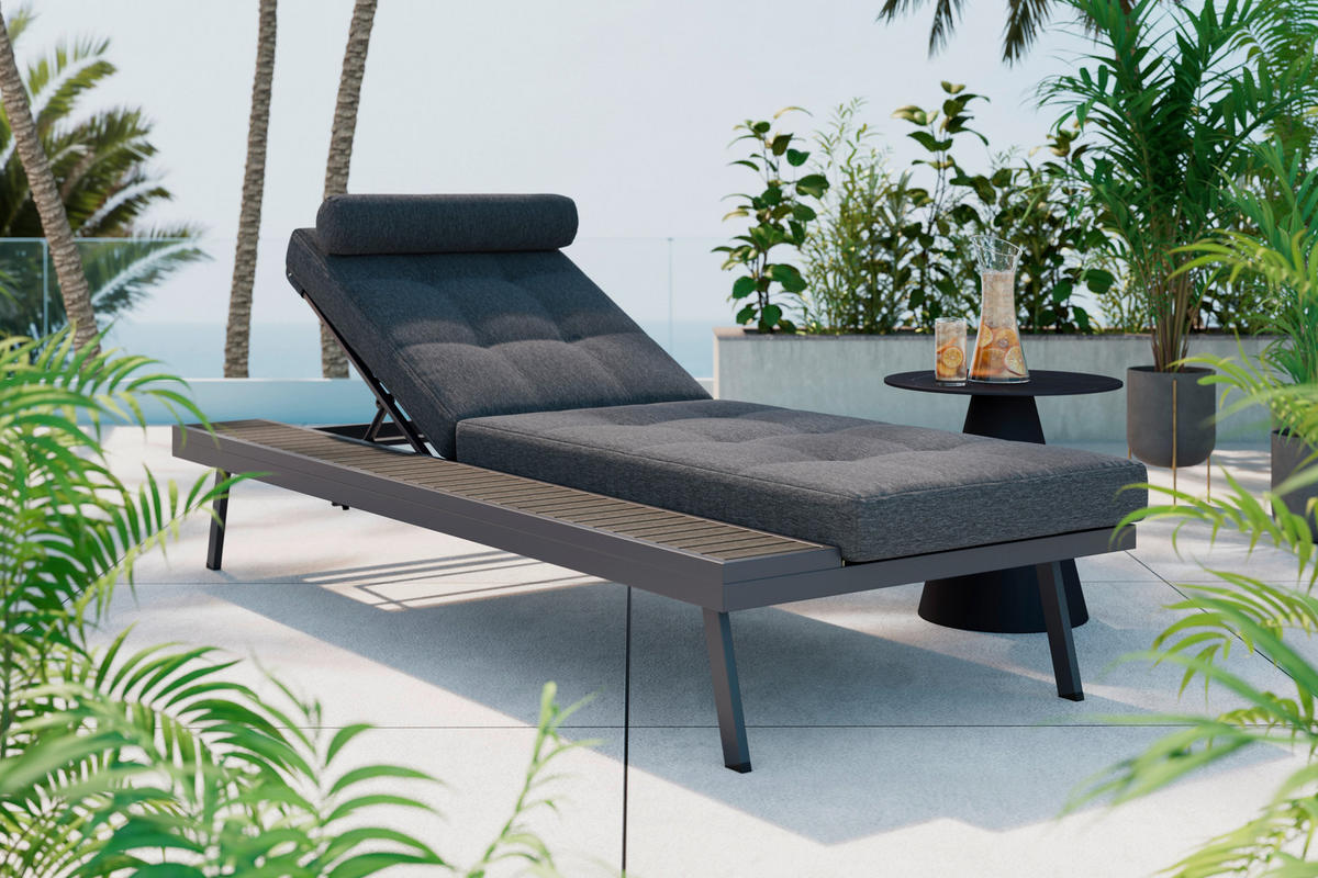 GARTENLIEGE 199/85/86 cm  - Anthrazit, Modern, Kunststoff/Textil (199/85/86cm) - Ambia Garden