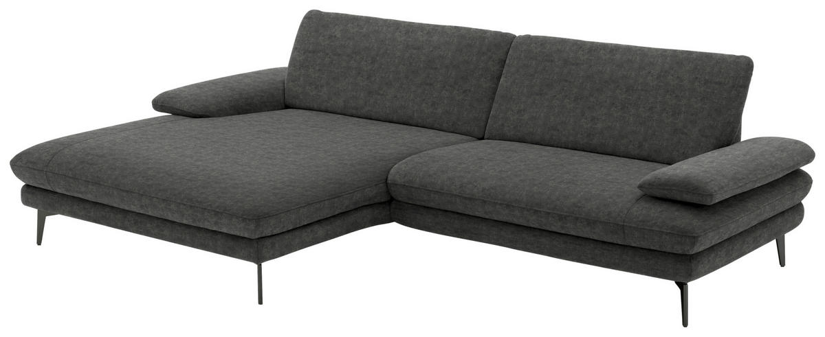 ECKSOFA in Velours Dunkelgrau  184/284 cm  - Dunkelgrau/Schwarz, Design, Textil/Metall (184/284cm) - Dieter Knoll