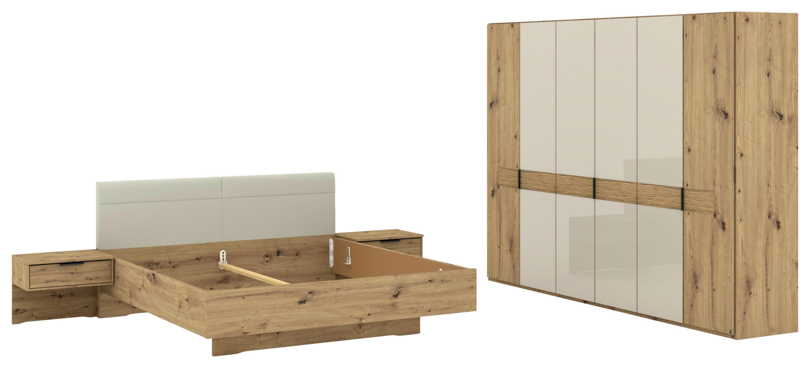 Musterring Schlafzimmer Champagner, Eiche Bianco 180x200 cm