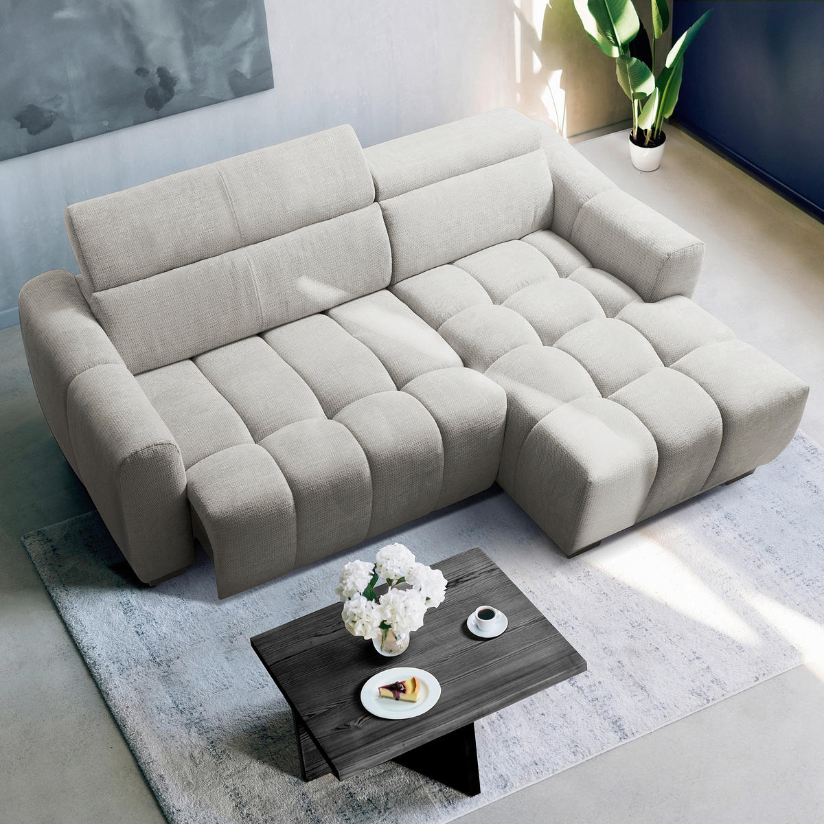 ECKSOFA  Webstoff Greige  - Greige/Schwarz, Design, Kunststoff/Textil (274/177cm) - Livetastic