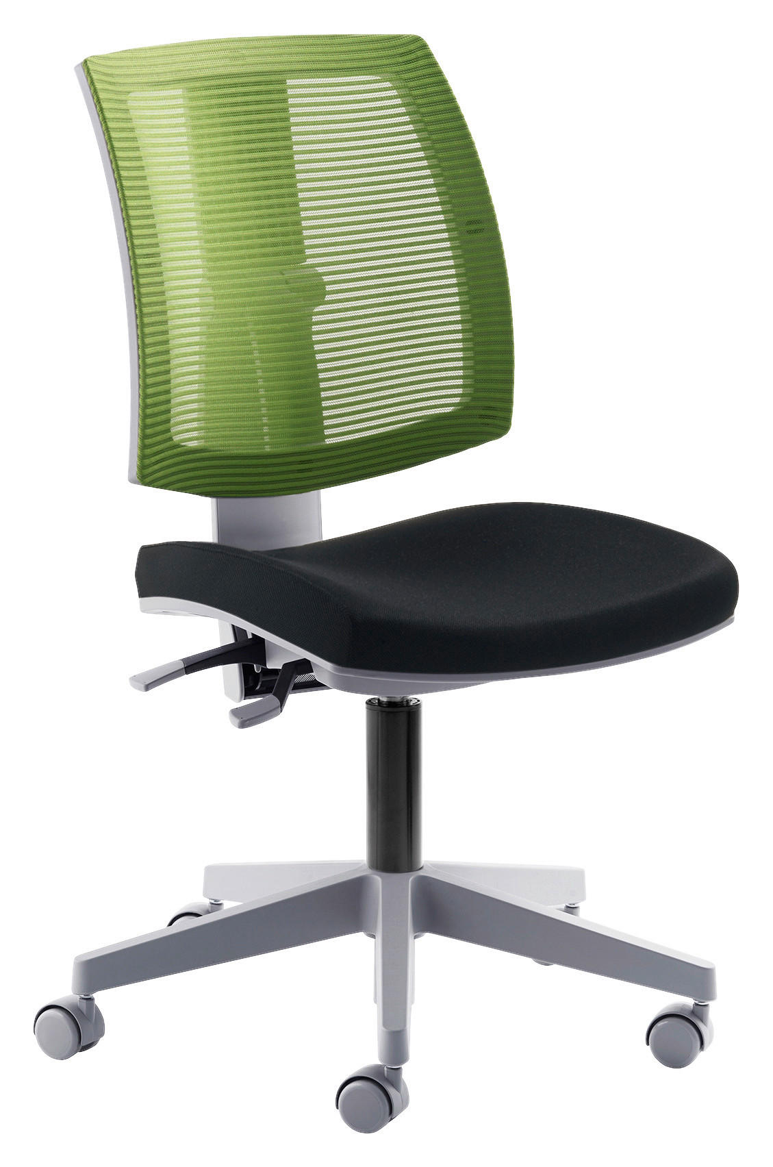 Drehstuhl in Netzbespannung, Webstoff Grau, Grün, Schwarz