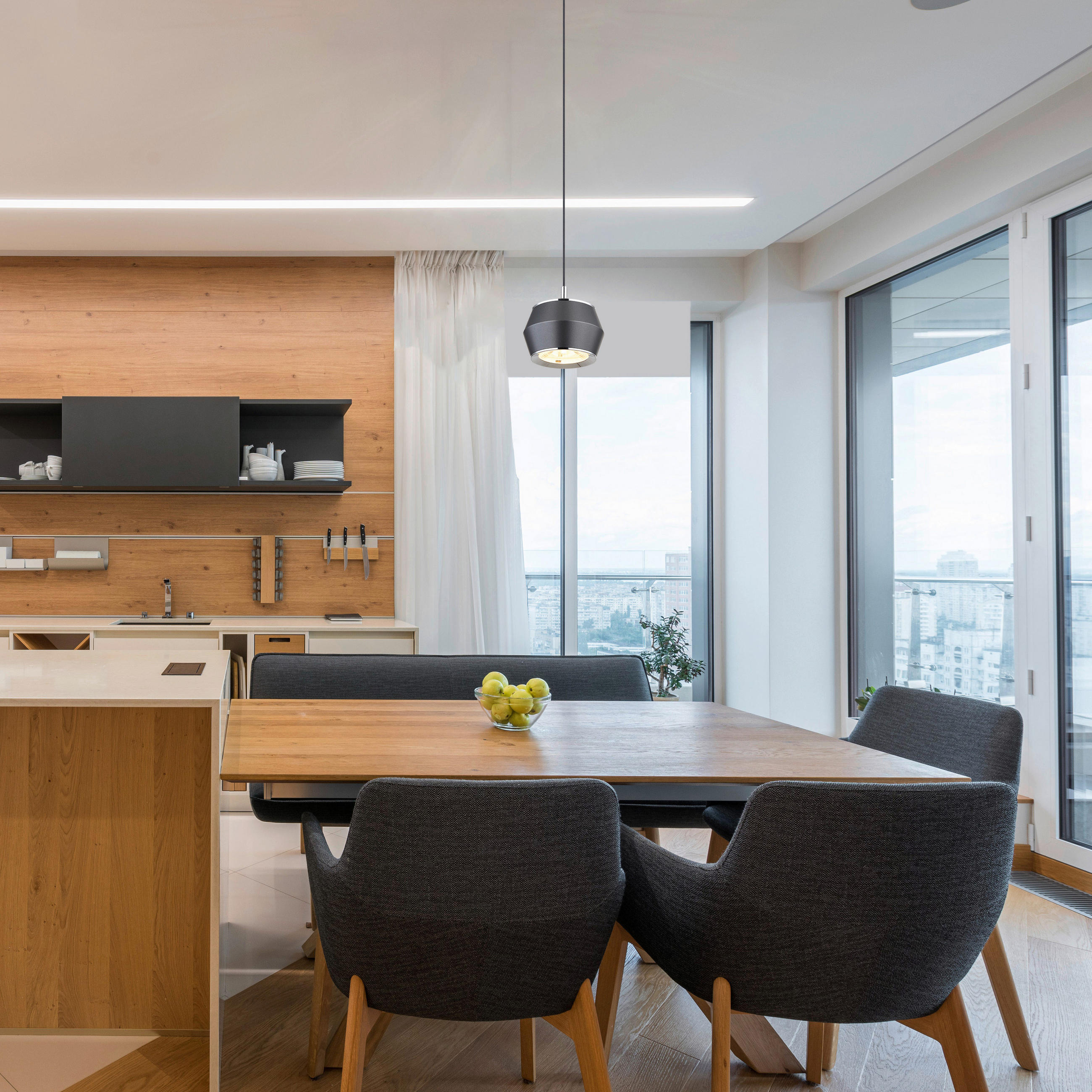 LED FÜGGŐLÁMPA 10/200 cm  - opál/szürke, Design, műanyag/fém (10/200cm)