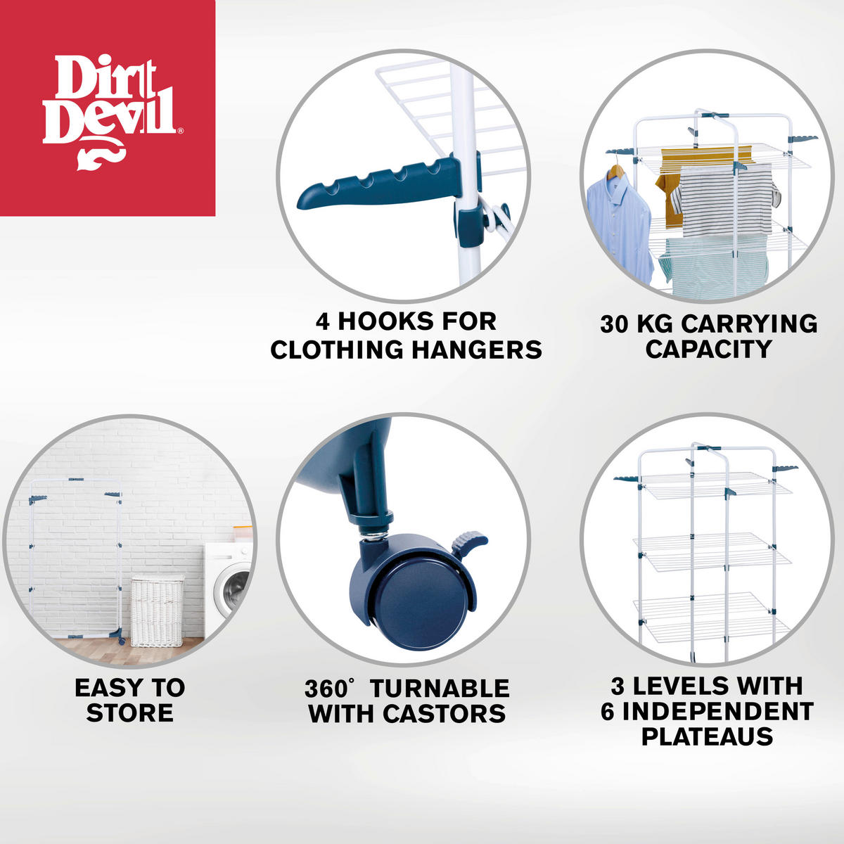 TURMWÄSCHETROCKNER 69/69/130 cm  - Weiß, Basics, Kunststoff/Metall (69/69/130cm) - Dirt Devil