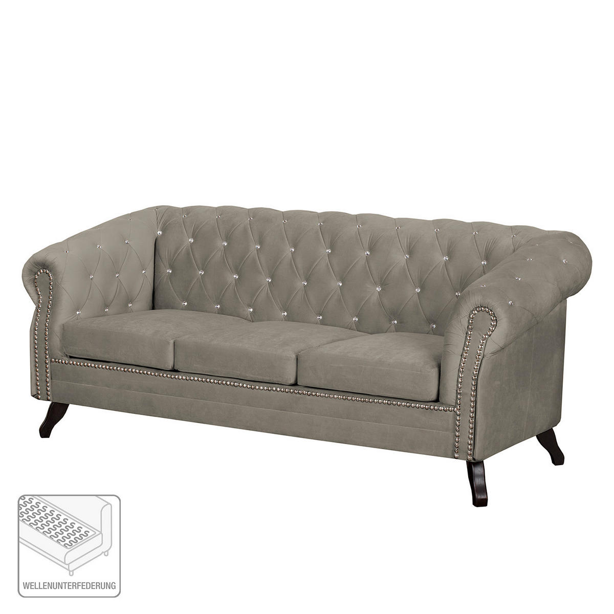 3-SITZER-SOFA GLASGOW in Velours Taupe  - Taupe, Design, Holz/Textil (197/82/90cm) - P & B