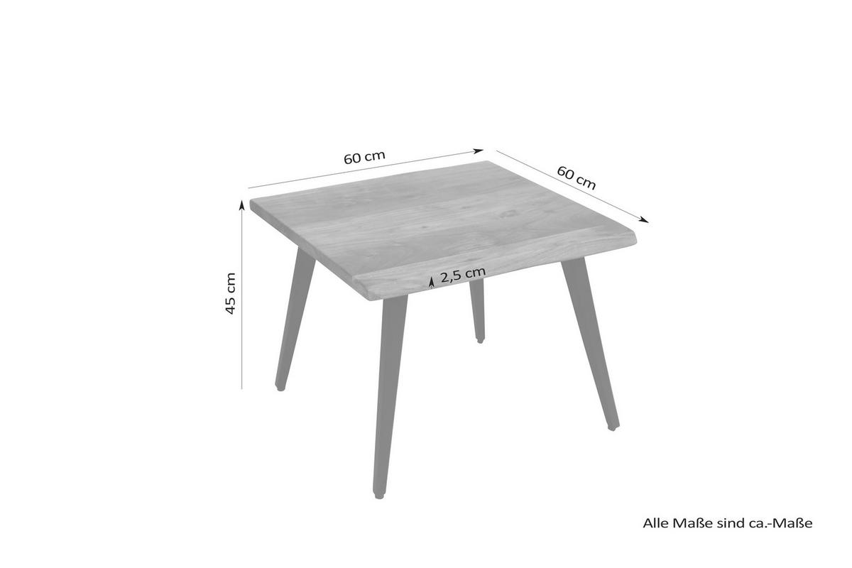 COUCHTISCH Akazie vollmassiv 60/60/45 cm quadratisch Schwarz, Akaziefarben  - Schwarz/Akaziefarben, MODERN, Holz/Metall (60/60/45cm) - MID.YOU