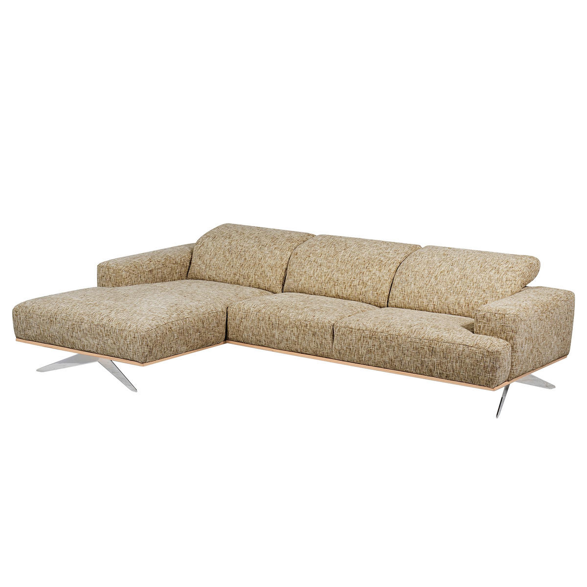 ECKSOFA PORTLAND in Struktur Hellbraun Kopfteilverstellung  187/295 cm  - Chromfarben/Hellbraun, Design, Holz/Textil (187/295cm) - Livetastic