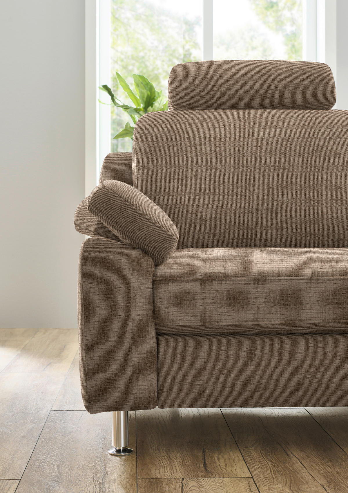 ECKSOFA in Webstoff Hellbraun  - Hellbraun/Alufarben, Konventionell, Textil/Metall (241/200cm) - Beldomo System