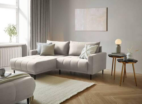 ECKSOFA Beige Flachgewebe  - Beige/Schwarz, Design, Holz/Textil (160/215cm) - Stylife