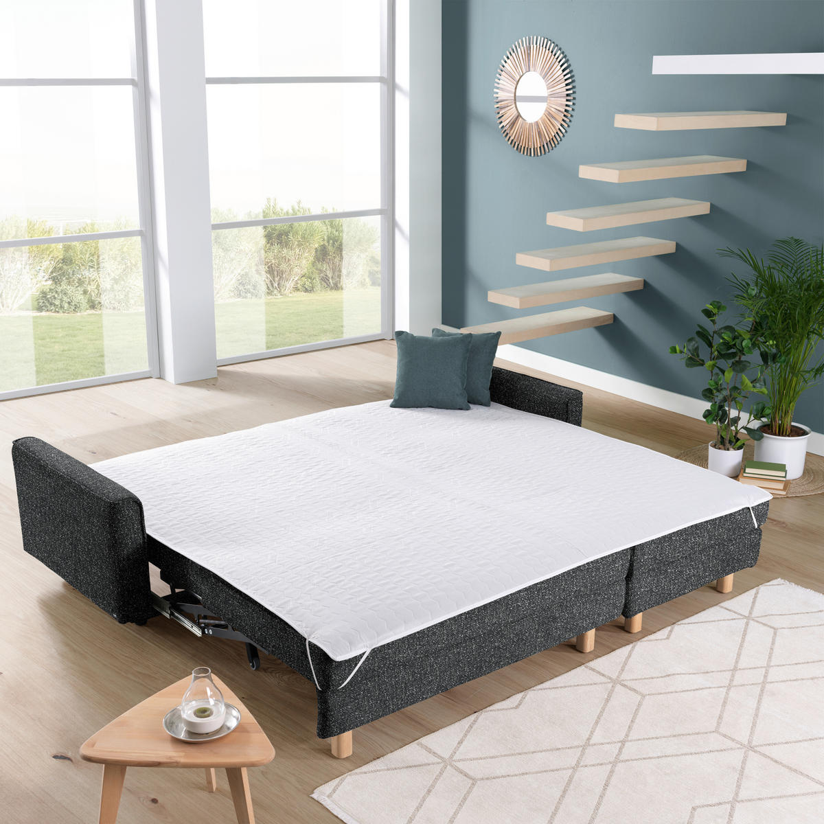 ECKSOFA  in Mikrovelours Anthrazit  237/170 cm  - Eichefarben/Anthrazit, KONVENTIONELL, Holz/Textil (237/170cm) - Sedda