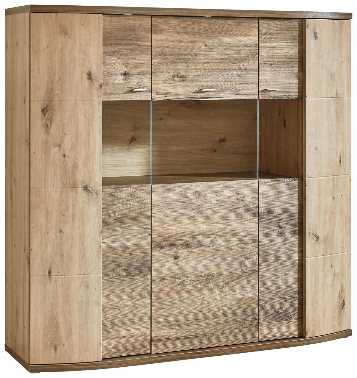 HIGHBOARD Eichefarben, Eiche Artisan  144/140/42 cm  - Eichefarben/Eiche Artisan, Design, Glas/Holzwerkstoff (144/140/42cm) - Xora