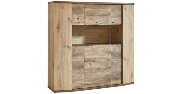 HIGHBOARD Eichefarben, Eiche Artisan  144/140/42 cm  - Eichefarben/Eiche Artisan, Design, Glas/Holzwerkstoff (144/140/42cm) - Xora