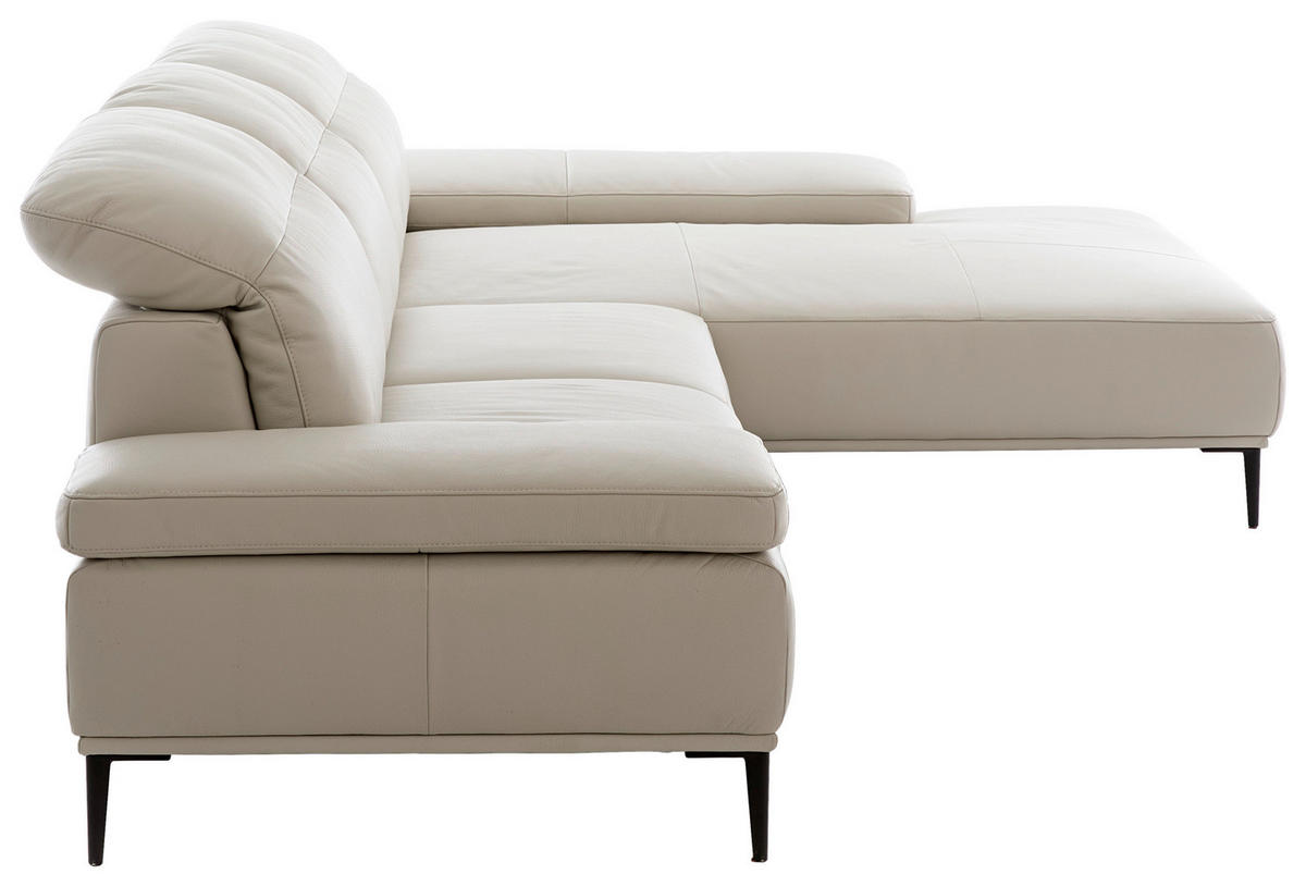 ECKSOFA Greige Echtleder Rücken echt  - Greige/Schwarz, MODERN, Leder/Metall (339/206cm) - Chilliano