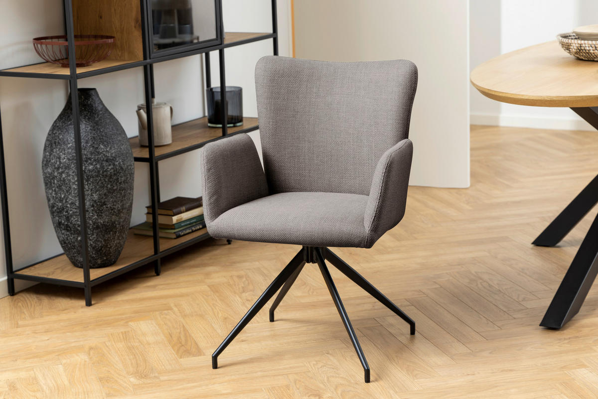 STOLICA S NASLONOM ZA RUKE  sivo-smeđa  tekstil      - sivo-smeđa/crna, Moderno, tekstil/metal (57,5/86/61,5cm) - MID.YOU