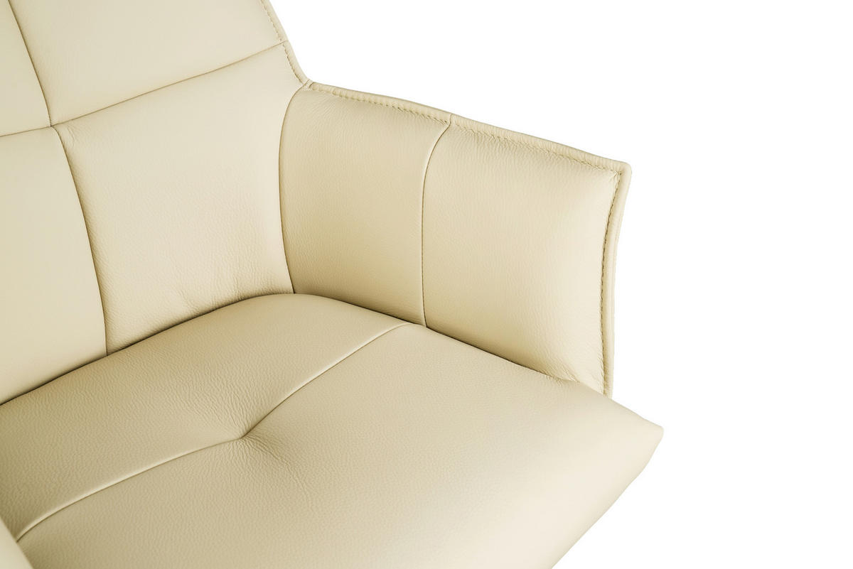 BARHOCKER Echtleder Creme, Schwarz Sitzfläche 360° drehbar  - Creme/Schwarz, Design, Leder/Metall (54/96-121/56cm) - Novel