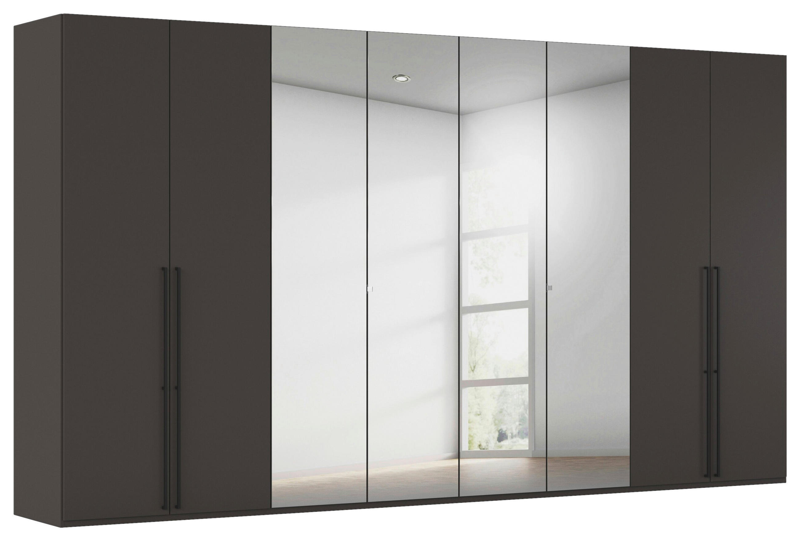DREHTÜRENSCHRANK 400/235/61 cm,  in Graphitfarben, 8-türig  - Chromfarben/Schwarz, Basics, Glas/Holzwerkstoff (400/235/61cm) - Novel