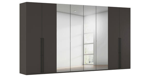 DREHTÜRENSCHRANK 400/223/61 cm,  in Graphitfarben, 8-türig  - Chromfarben/Schwarz, Basics, Glas/Holzwerkstoff (400/223/61cm) - Novel